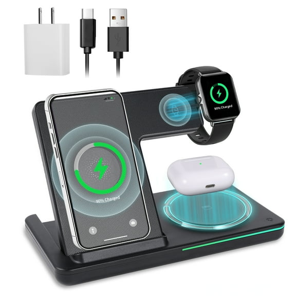 Super Joy 3 in 1 Wireless Charger, Foldable Charging Station Compatible with iPhone iWatch Airpods, Black