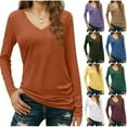 thumbnail image 6 of Long Sleeve V Neck Tops for Women Solid Color Fitted Plain Tshirts Casual Spring Tee Shirt Base Fall Clothes (XL, Army Green), 6 of 6