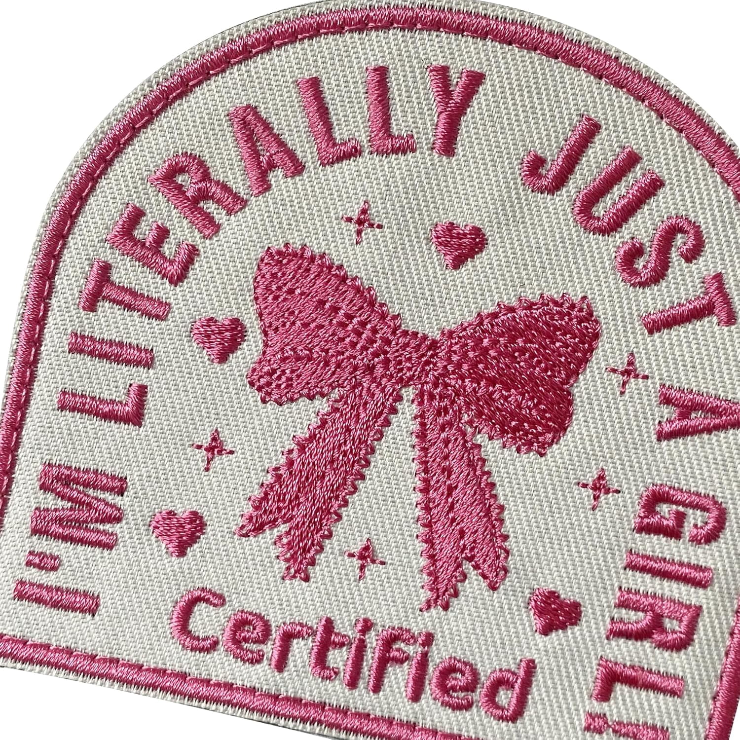 Certified I'm Literally Just A Girl Embroidered Patches, 3.15" x 3.34" Funny Cute Pink Bow Tie Hook and Loop Patches for Backpacks Hats Clothes Bags Dog Harness Collar Vests Jeans Girls