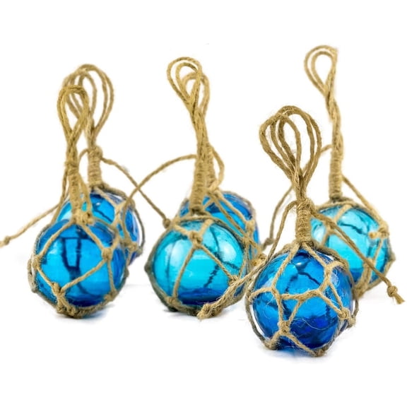 Glass Fishing Floats Japanese Glass Buoys 2" Aqua 6 Pack Nautical Rope Ball Wall Decor Beach Decor