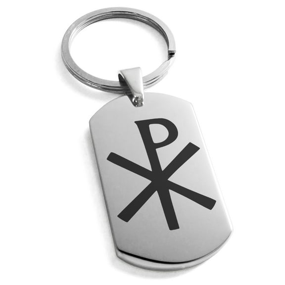 Stainless Steel Chi Rho Engraved Dog Tag Keychain Keyring