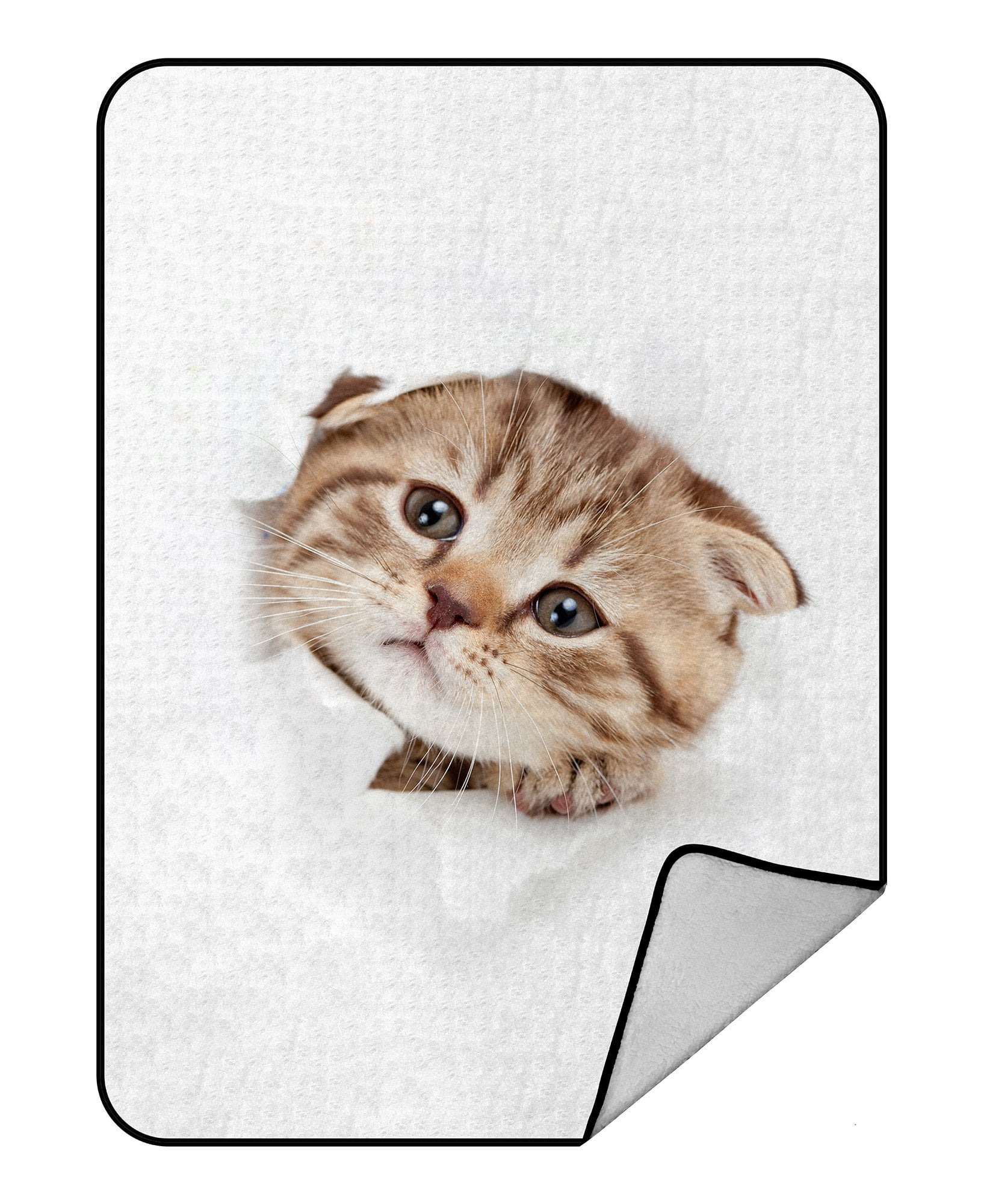 PHFZK Funny Kitten Blanket, Animal Cat Looking out Paper Hole Fleece