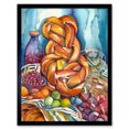thumbnail image 1 of Jewish Challah Bread And Fruit Folk Art Watercolour Painting Art Print Framed Poster Wall Decor 12x16 inch, 1 of 5