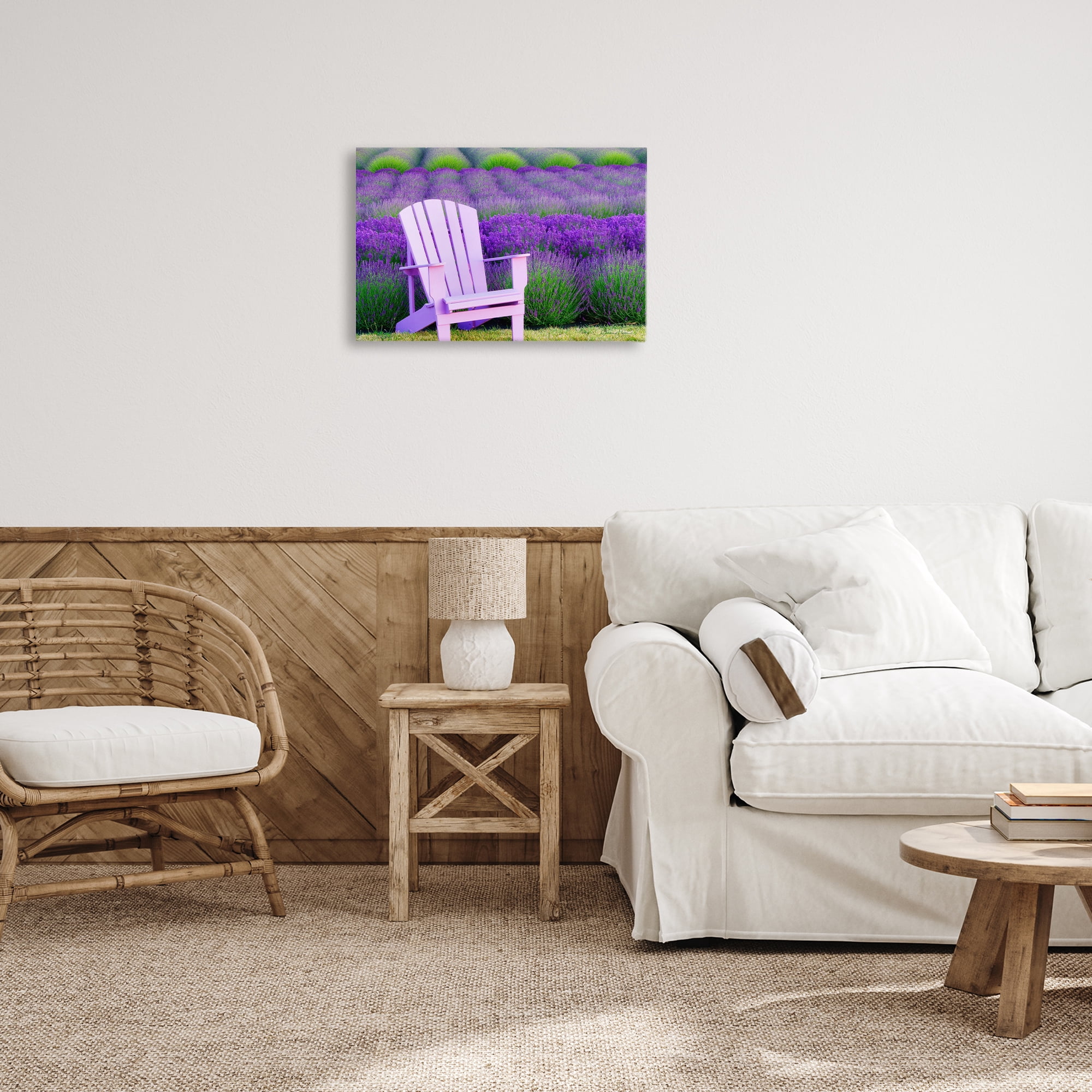 Stupell Industries Chair & Lavender Field Landscape & Nature Painting Wrapped Canvas Art Print Wall Art, 24 x 16