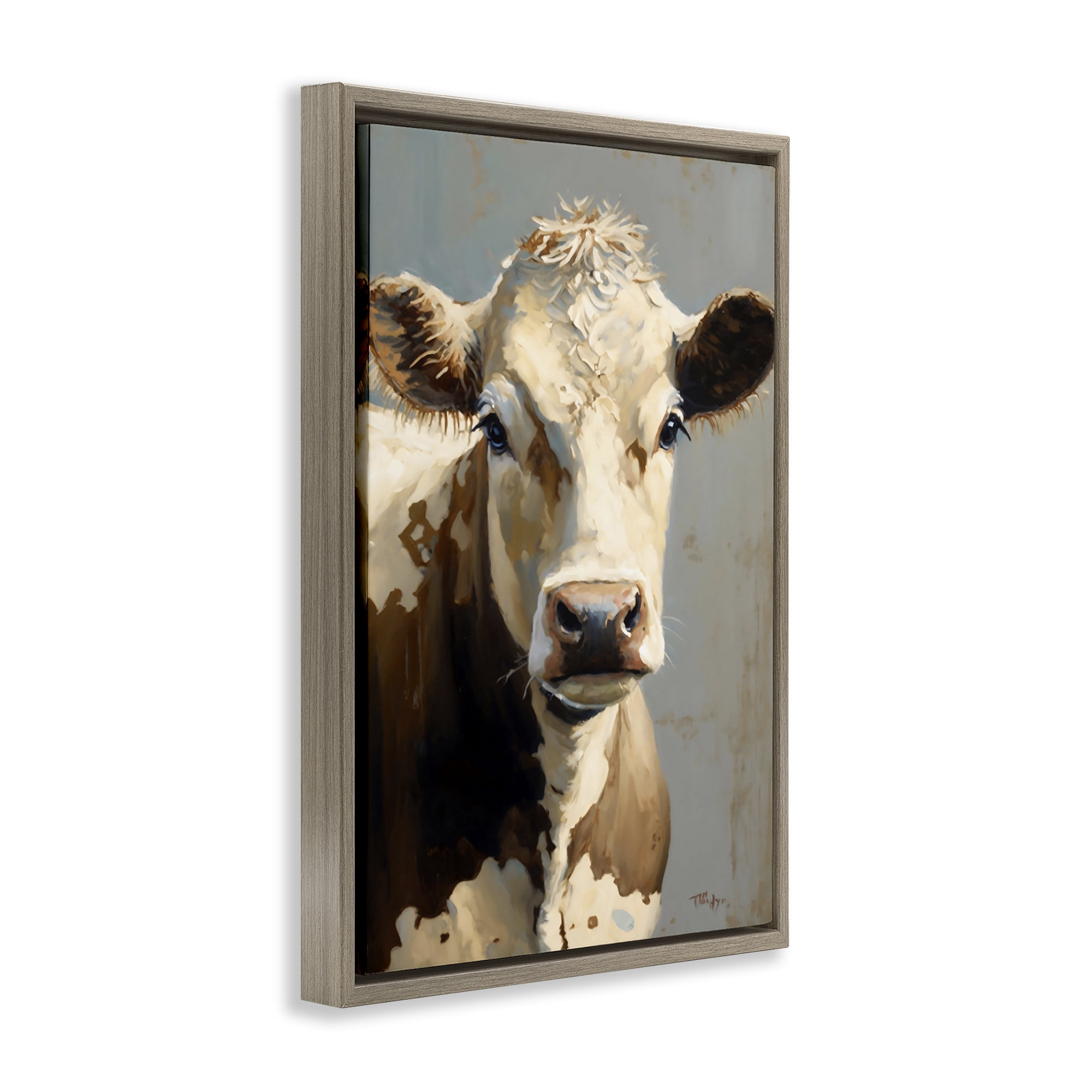 Stupell Industries Farmhouse Cow with Gentle Gaze Brown Framed Floater Canvas Wall Art, design by Creative Studio