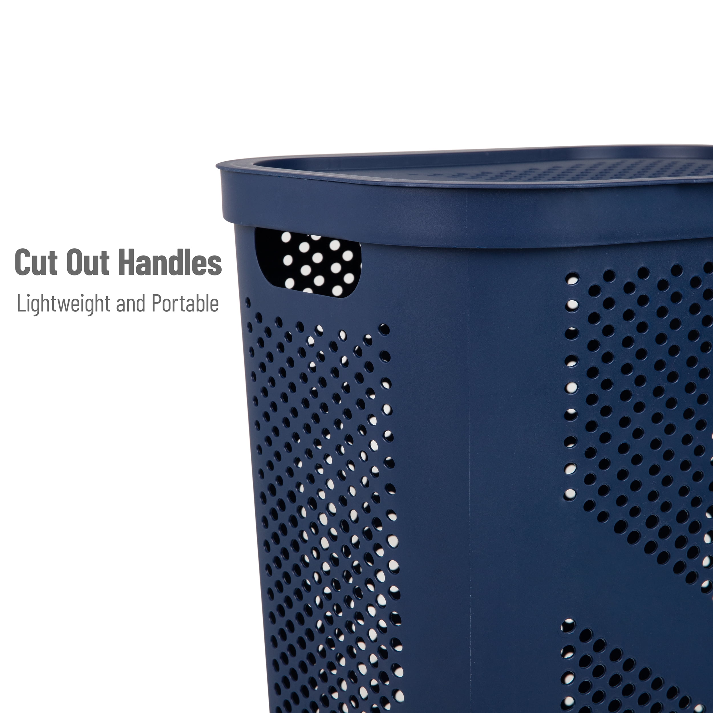 Mind Reader Large Hinged Lid Laundry Hamper, Navy
