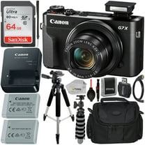 Canon PowerShot G7 X Mark II Digital Camera (Black) with Essential Accessory Bundle - Includes: SanDisk Ultra 64GB SDXC Memory Card, Extended Life Replacement Battery, Tripod, Carrying Case & More