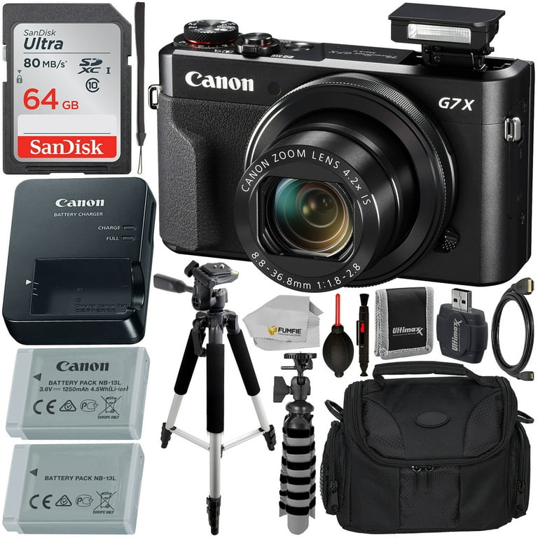 Canon PowerShot X Mark II Digital Camera (Black) with Essential Accessory Bundle - Includes: SanDisk Ultra 64GB SDXC Card, Extended Life Replacement Battery, Tripod, Carrying Case & More - Walmart.com