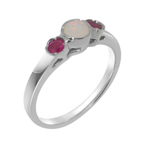 LBG British Made 925 Sterling Silver Natural Opal & Ruby Womens Anniversary Ring - 33 size options - Size 10