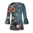 thumbnail image 5 of CYMMPU Loose Fit Tunic Tops Boho Blouses for Women Dressy Casual Spring Tops Floral Pattern Summer Trendy Shirts 3/4 Sleeve Button V Neck Flare Sleeve Pleated Dressy T-Shirts Multicolor XXL, 5 of 5