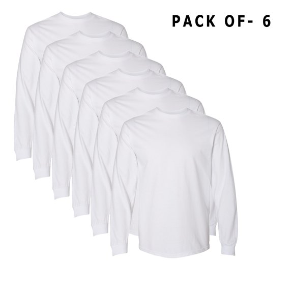Gildan - Long Sleeve T-Shirt Made with 6 Oz./yd², 100% Ring-Spun Cotton | 6 Pack White Tee - M Size