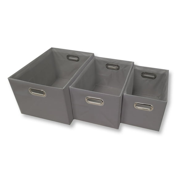 ITY International - Set of 3 Fabric Storage Baskets with Handles, Gray