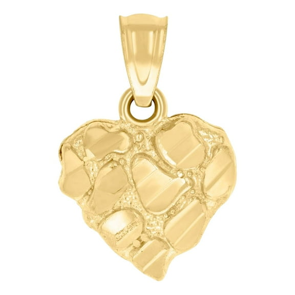 14k Yellow Gold Womens Nugget Love Heart Charm Pendant Necklace 15.7x10.4mm Wide Pendant for Women