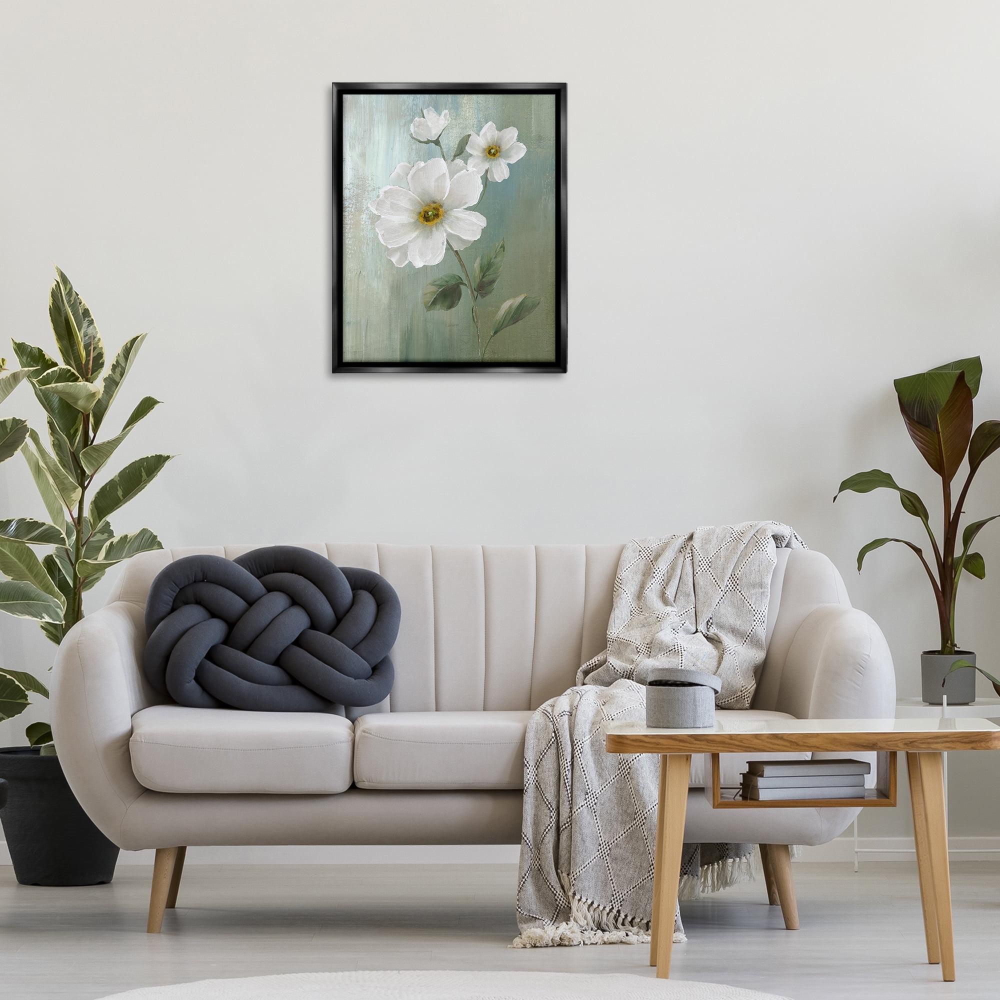 Stupell Industries Blooming White Blossoms Plants & Flowers Painting Black Floater Framed Canvas Art Print Wall Art, 25 x 31