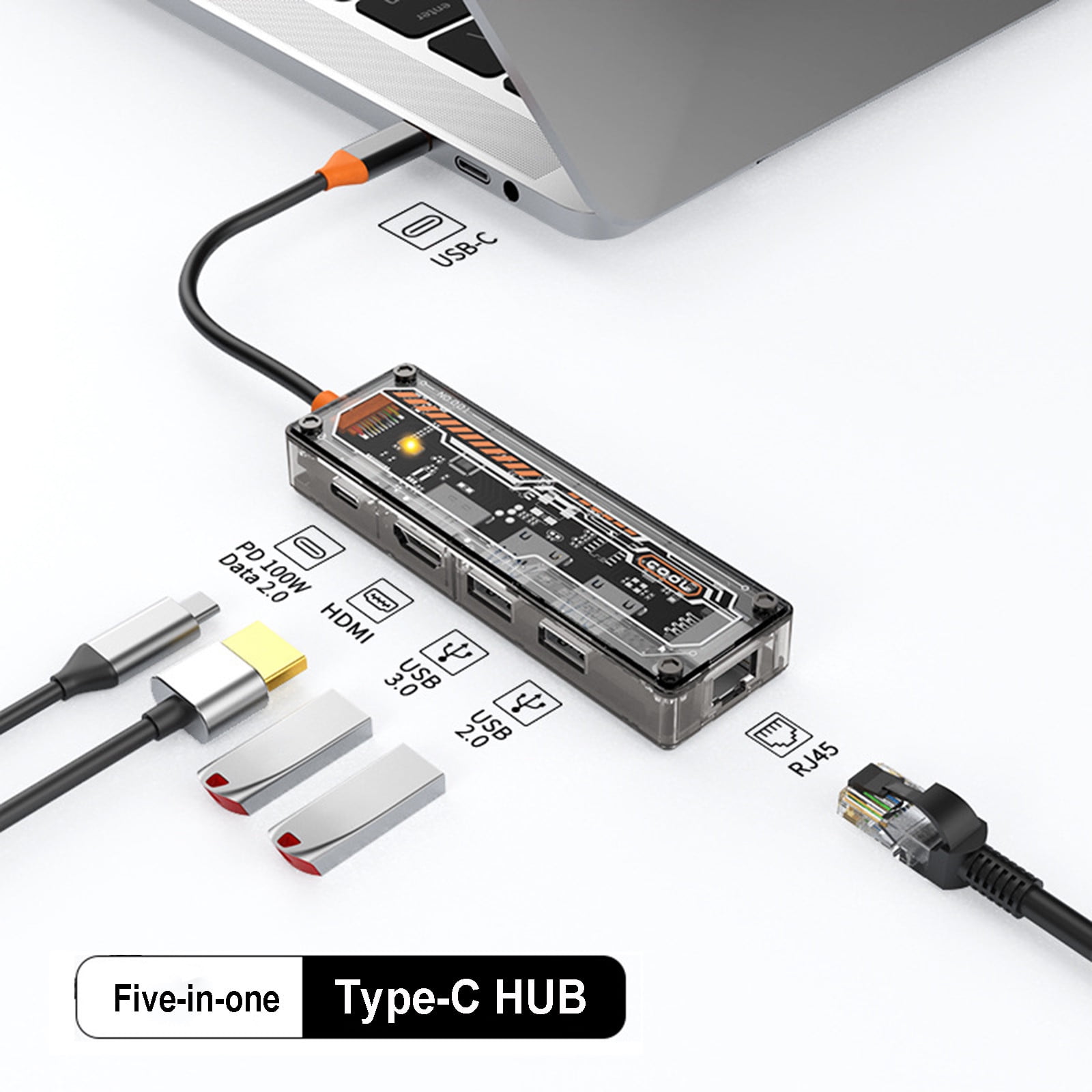 4 Port USB C Hub,5-in-1 Usb C Hub Multiport Adapter, 5Gbps High-Speed Data Transmission Speed, 100W Fast Charge &100Mbps RJ45, Compatible with Computers, Mobile Phones and Tablets