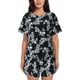thumbnail image 1 of Balery Flower Conjunto de Pijama para Mujer con Estampado, Dos Piezas de Manga Corta y Shorts, Ropa de Dormir Suave con Cuello Redondo y Bolsillos-Small, 1 of 6