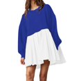 thumbnail image 1 of Womens Oversized Sweatshirt Dress Long Flowy Patchwork Pullover Tops Cute Drop Shoulder Sweatshirts Fall Long Sleeve Mini Dress Teen Girls Crewneck Solid Tunic Pleated Loose Clothing Beig, 1 of 4
