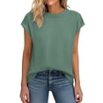 thumbnail image 2 of Lumtrix Womens Cap Sleeve Sweaters Casual Summer Crew Neck Shirts Loose Basic Ribbed Knit Pullover Green 2XL, 2 of 6