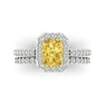 thumbnail image 2 of 2.22 ct Brilliant Emerald Cut Natural Citrine 14k White Gold Halo Solitaire with Accents Engagement Bridal Wedding Ring Band Set size 9.5, 2 of 7