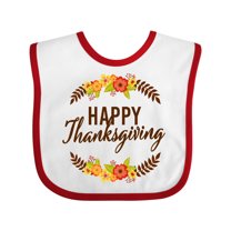 Inktastic Happy Thanksgiving with Fall Floral Boys or Girls Baby Bib