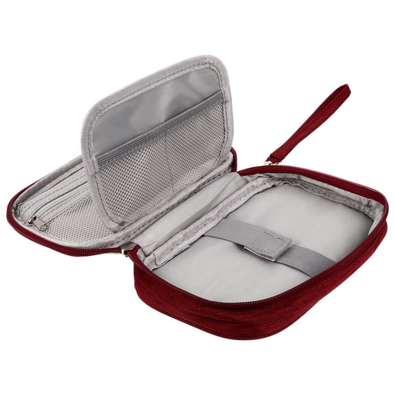 ETEREAUTY Dark Red Earphone Organizer Bag with Mesh Pocket and Secure Zipper Closure, Compact and Portable Storage Case