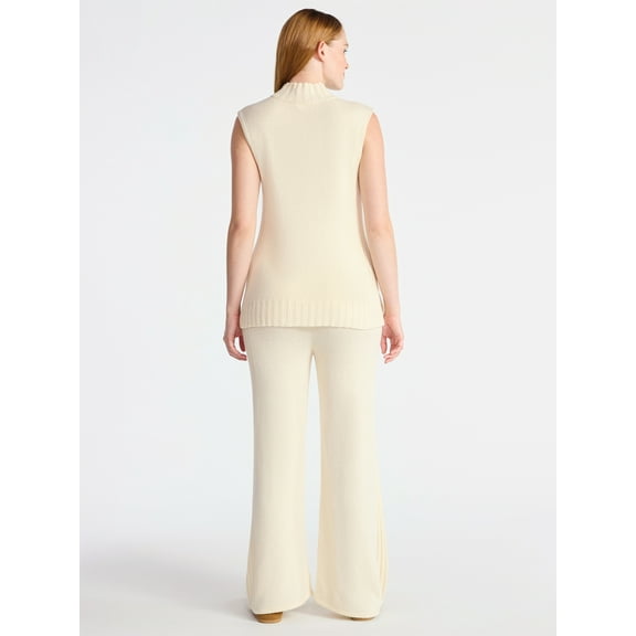 Time and Tru Women's Sleeveless Turtleneck Top and Pants Sweater Outfit Set, 2-Piece, Sizes XS – XXXL
