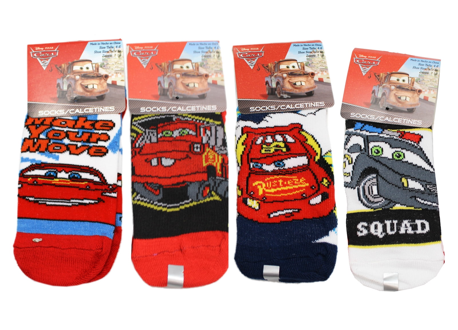 Disney 's Cars Assorted Character/Design Kids Socks (Size 46, 3 Pairs