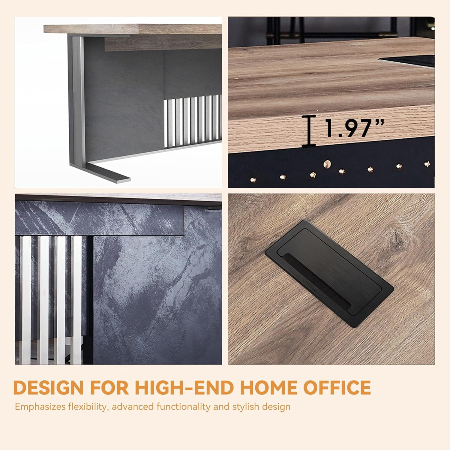 70.87 inch L Shaped Executive Desk with 2 Drawers File Cabinets Storage(Right Return)