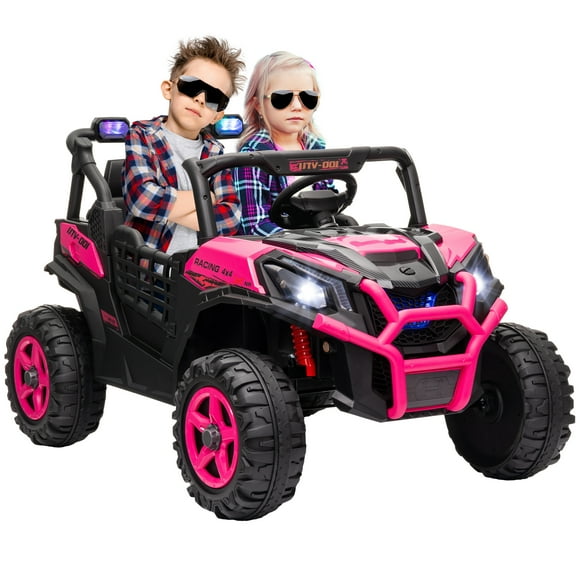 Qaba Voiture Électrique 2 Places 24 V pour Enfants avec Télécommande, Rose