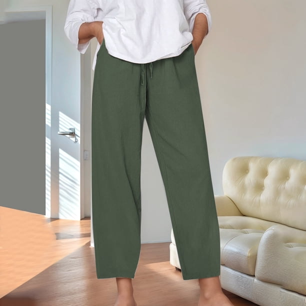 WILLBEST Pantalones Casuales para Mujer: Pantalones de Lino Holgados, Cómodos, de Color Liso, con Cordón, Cintura Elástica, Bolsillos y Pierna Recta para Uso Diario. Chica