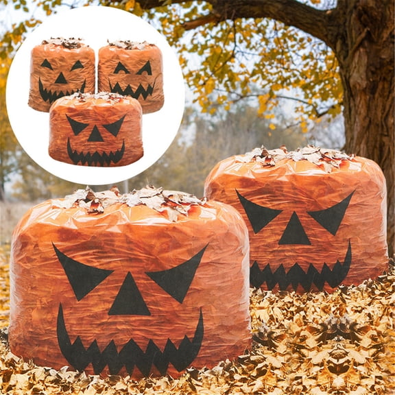 Fnochy Halloween Pumpkin Leaf Bags, Plastic Lawn Bags For Yard Fall Leaf Halloween Decorations, Jack O' Lantern Reusable Trash Bag For Halloween Decor Party Favor, Party Supplies Clearance