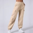 thumbnail image 3 of "Women's Casual Solid Color Cargo Pants With Elastic Waist And Pockets Comfortable Jogger Trousers" 3/4 Pants for Women Casual Crop Pants for Women Casual Casual Pants Women Fall Casual Pants for, 3 of 6