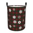 thumbnail image 1 of Balery Plaid Snowflakes Festive Cesta de ropa redonda con asas, impermeable, independiente, para ropa, juguetes, dormitorio y familia-Small, 1 of 6