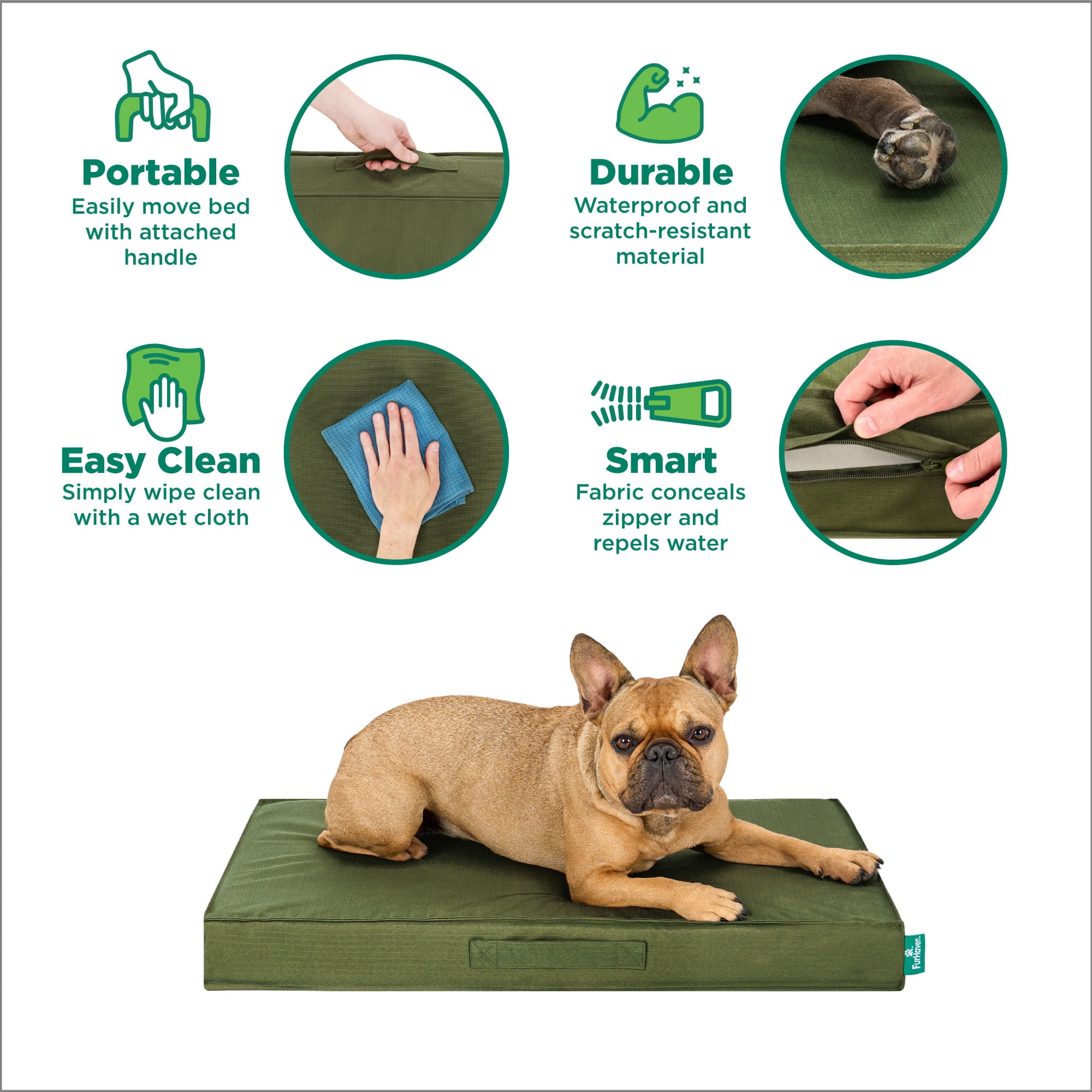 FurHaven Gridded Ripstop All-Weather Deluxe Orthopedic Mattress Pet Bed, Olivine, Medium