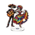 thumbnail image 2 of Dia de Los Muertos Decorations, Day of The Dead Decor, Skeleton Dancing Couple Figure Stand, Stained Glass Style Sugar Skull Acrylic Stand, 4X3 Inch Rotating Desktop Ornament with, 2 of 6