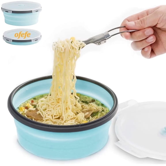 Camping Bowl with Lid Collapsible Silicone Bowl for Travel and Camping Microvave and Fridge Food Storage Bowl from (1200ML)