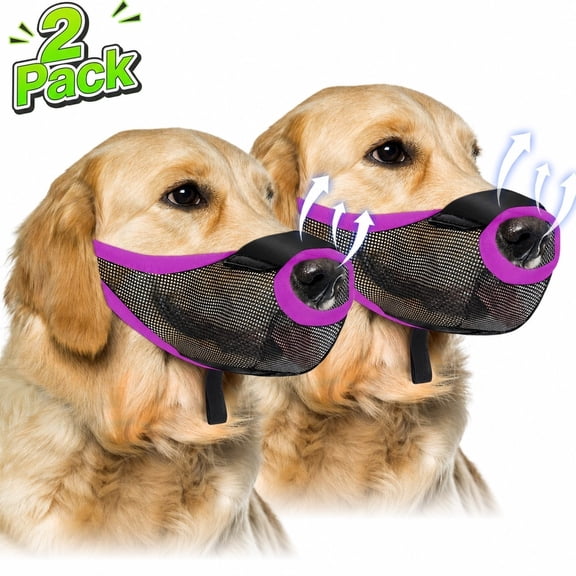2 Pack Dog Muzzle, Soft Air‑Mesh Breathable Adjustable Front Opening, Mouth Guard for Large Dogs Against Biting Barking Licking Scavenging (Size:XL)