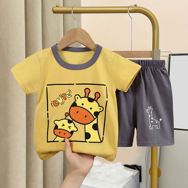 LSLJS Mode T-Shirts Décontractés à Manches Courtes pour Filles Col Rond Bouton Ensemble de Shorts Imprimés Vêtements d'Été Vêtements pour Enfants Tendance 2024