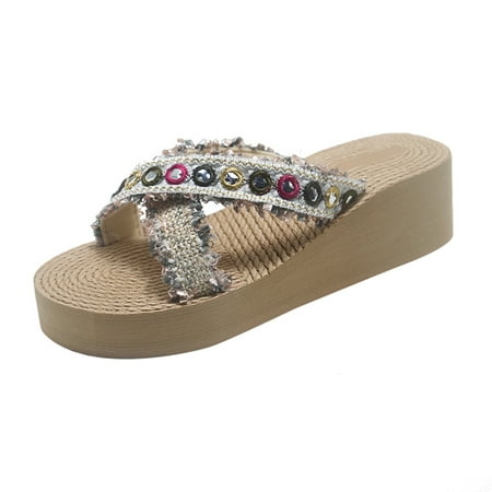 

QYZEU Bohemian Boots for Women Women Slipper Sock 9 Thick Soled Slope Women S Beach Lacework Fashion Lens Shoes Slippers Shoes Heel Women S Slipper