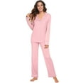thumbnail image 4 of HEARTNICE Women Button up Pajama Set, Long Sleeve Sleepwear Pjs Set, (Pink,S), 4 of 5