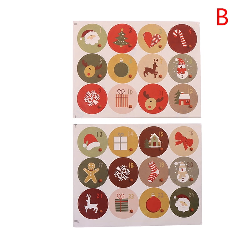 Christmas Adhesive Label Advent Calendar Number Paper Stickers 1-24 Ornaments~ 