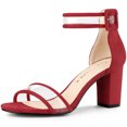 thumbnail image 1 of Sandalias Punta Abierta Clara Correa De Tobillo Talón Grueso Para Mujer Rojo 38, 1 of 7