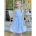 thumbnail image 3 of Aideaone Girls Dresses Sleeveless Summer Dress Bowknot Strap Stripe V Neck Sundress Blue 3-10T, 3 of 8