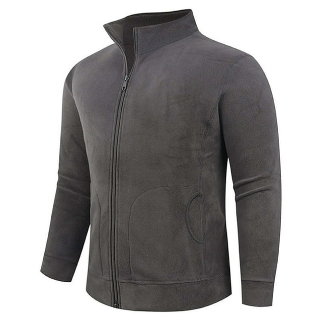 Lovzfmll Men's Reversible Polartec Jacket Stand Collar Zip Up Pockets Dark Gray, 2XL