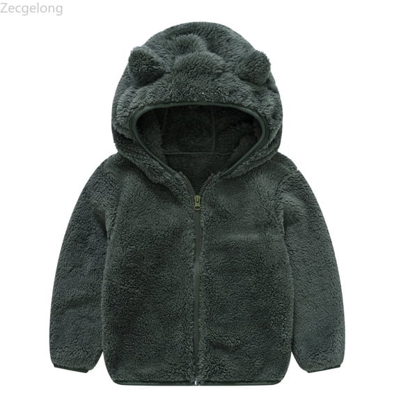 Zecgelong Zipper Fleece Outwear Thick Toddler Warm Ear Baby Kids Boy Cute Hooded Coat Girls Coat&jacket