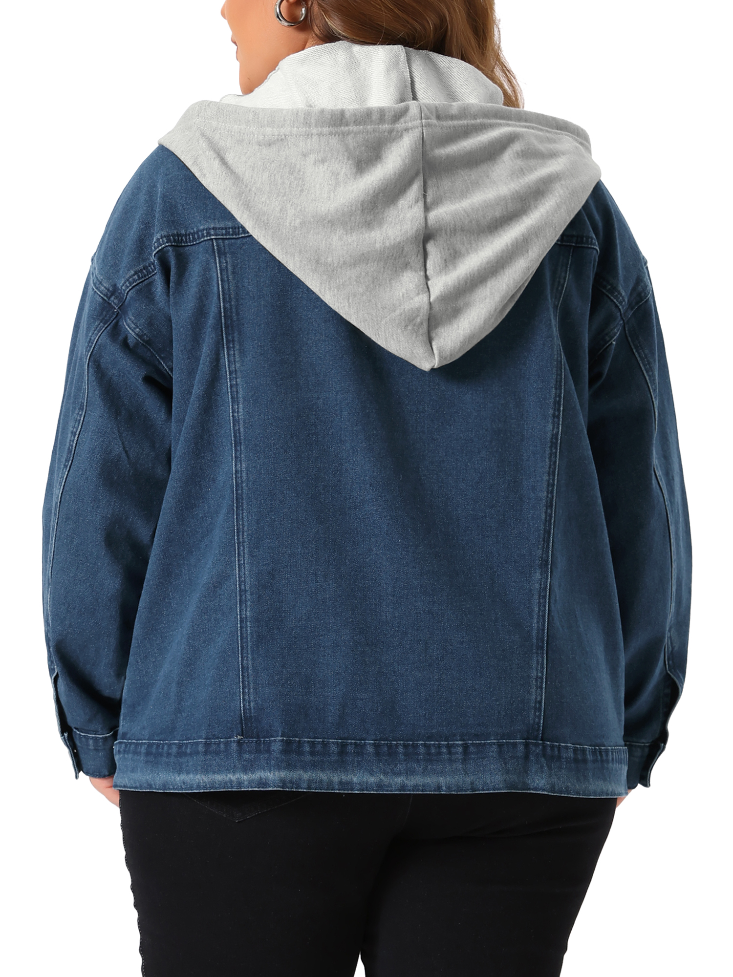 DARING DIVA Women's Plus Size Layered Drawstring Detachable Hoodie Denim Jacket 3X Blue