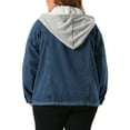 thumbnail image 4 of DARING DIVA Women's Plus Size Layered Drawstring Detachable Hoodie Denim Jacket 1X Blue, 4 of 6