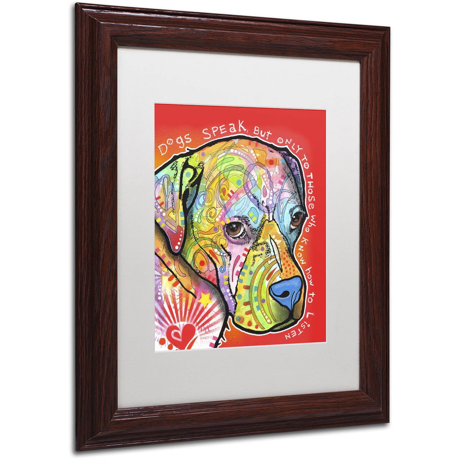 Trademark Fine Art 'Dogs Speak' Canvas Art by Dean Russo, White Matte, Wood Frame