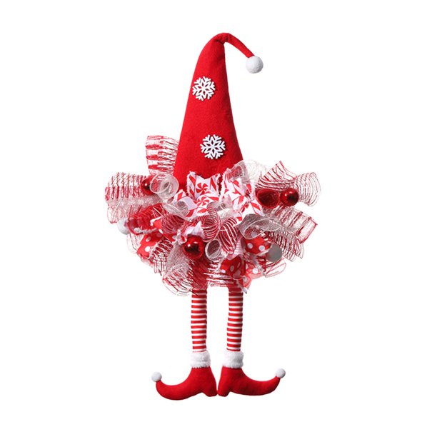 Corona navideña para puerta de entrada con luces Corona de payaso artificial Coronas navideñas de malla para puerta Corona navideña con patas de sombrero Corona navideña para puerta de entrada