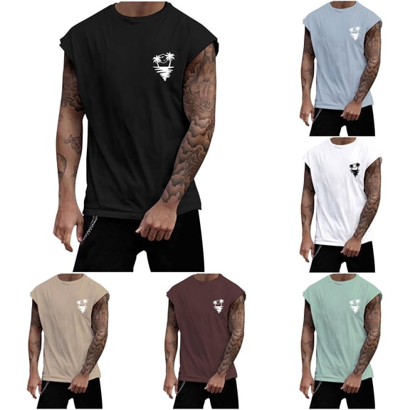 XIAONU Graphic Tank Top for Men Sleeveless Crew Neck Workout Tee